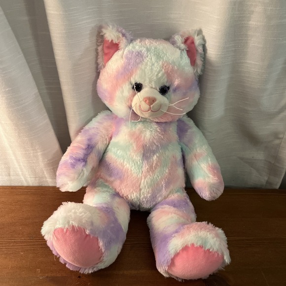 BUILD A BEAR Soft 17" Plush Stuffed Kitty Cat Pastel Rainbow Swirl Cotton Candy - Picture 1 of 7